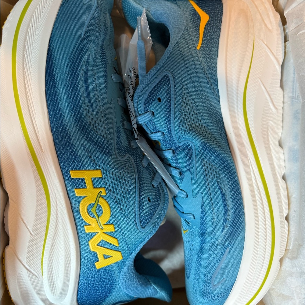 Hoka Blue and Yellow Clifton 10
